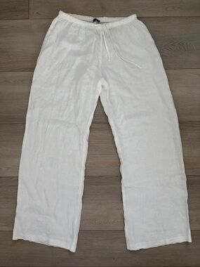 St. George White Drawstring Linen-Blend Pants